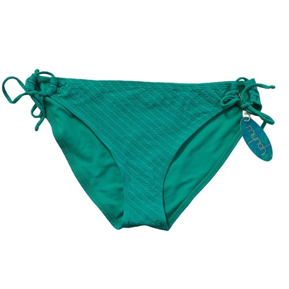 Mynah Green Textured Hipster Bikini Swimsuit Bottom Lined Adjustable Ties Large - Picture 2 of 11